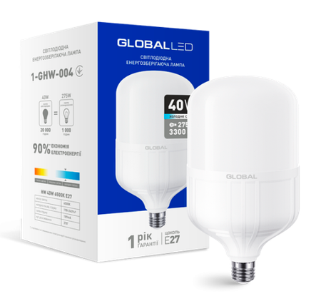 Світлодіодна лампа високопотужна GLOBAL 1-GHW-004 40W 6500K E27 Код.58280, фото 1