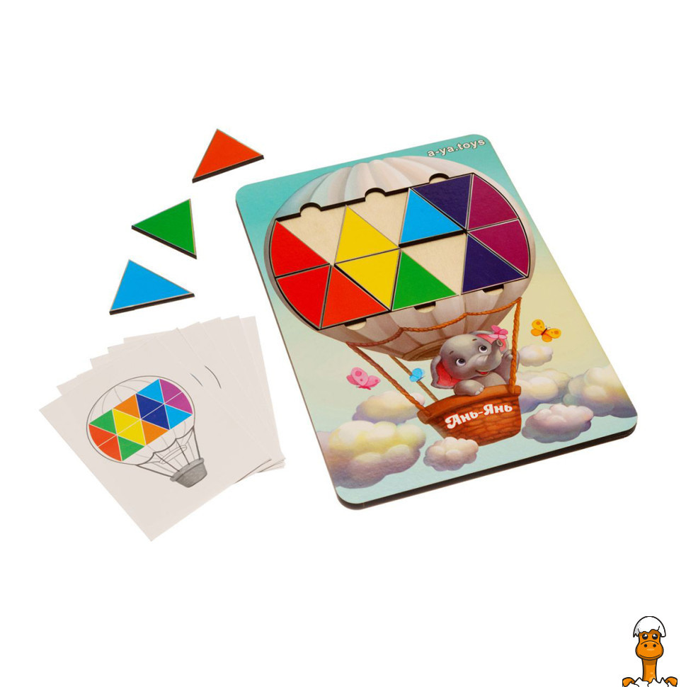 Дерев'яна мозаїка "слоненя на повітряній кулі", трикутники, дитяча іграшка, віком від 3 років