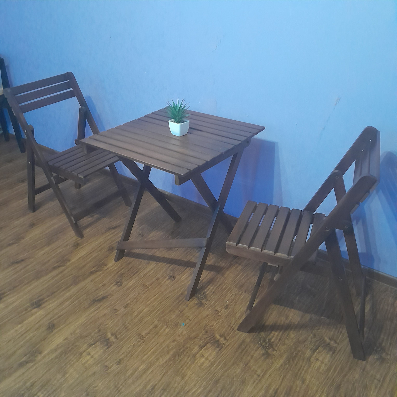 Садовий дерев'яний розкладний набір для кафе, дому, вулиці
(набір стіл квадрат +2стула)