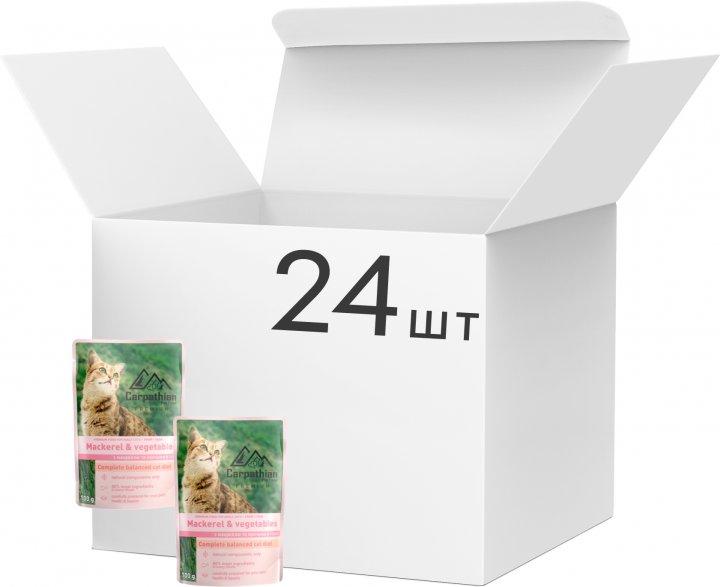 БЛОК Carpathian Pet Food вологий корм для котів Макрель з овочами у соусі 24х100г