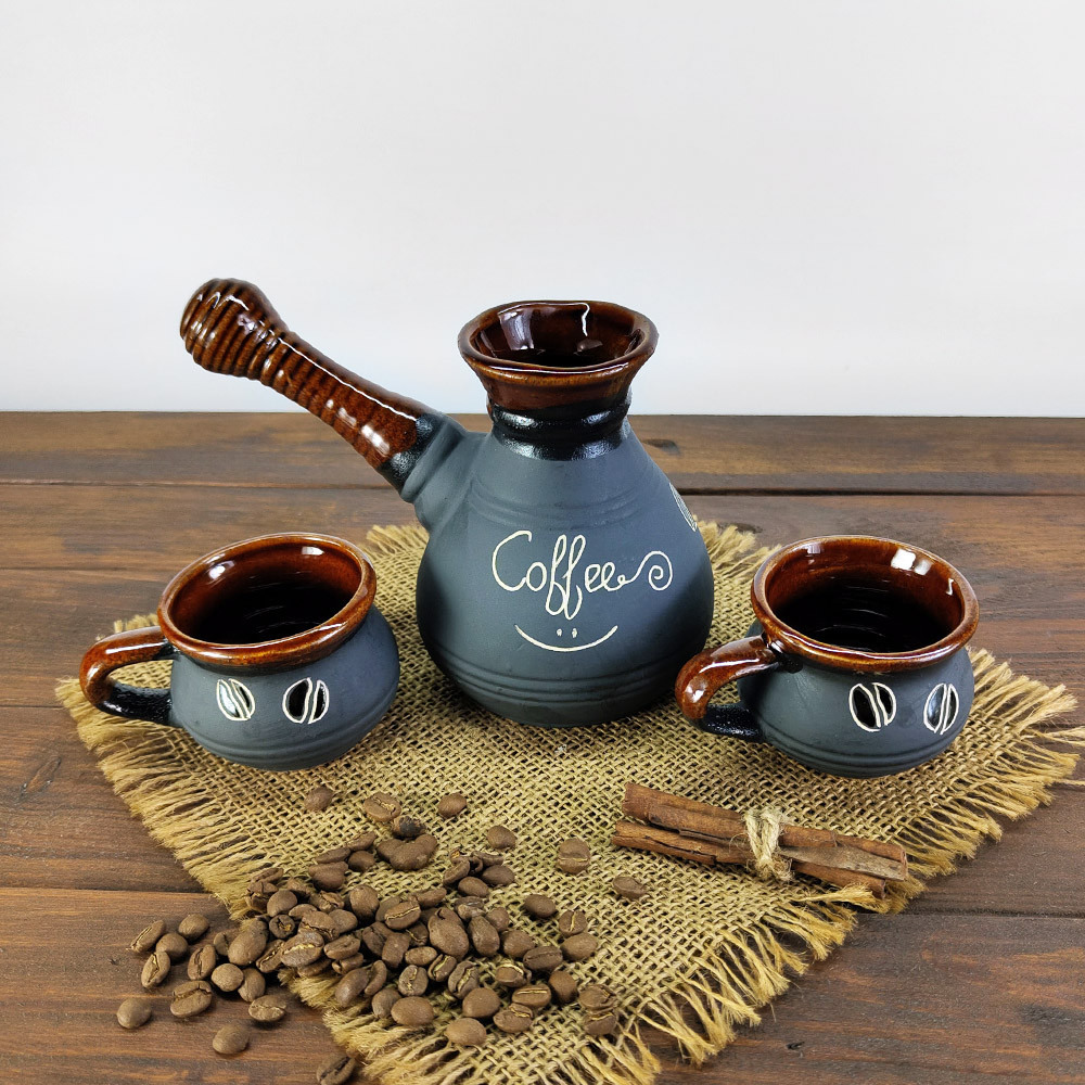 Турка Coffe зерна 300 мл з чашечками кераміка + розсікач, фото 1