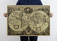 Большая, винтажная карта мира под старину. Карта на стену
