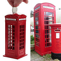 Металева скарбничка для грошей RESTEQ червона англійська телефонна будка. Скарбничка-телефонна будка