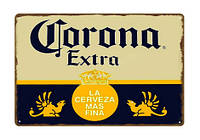 Вінтажна металева табличка Corona Extra RESTEQ 30х20 см. Металева вивіска для декору Корона Екстра