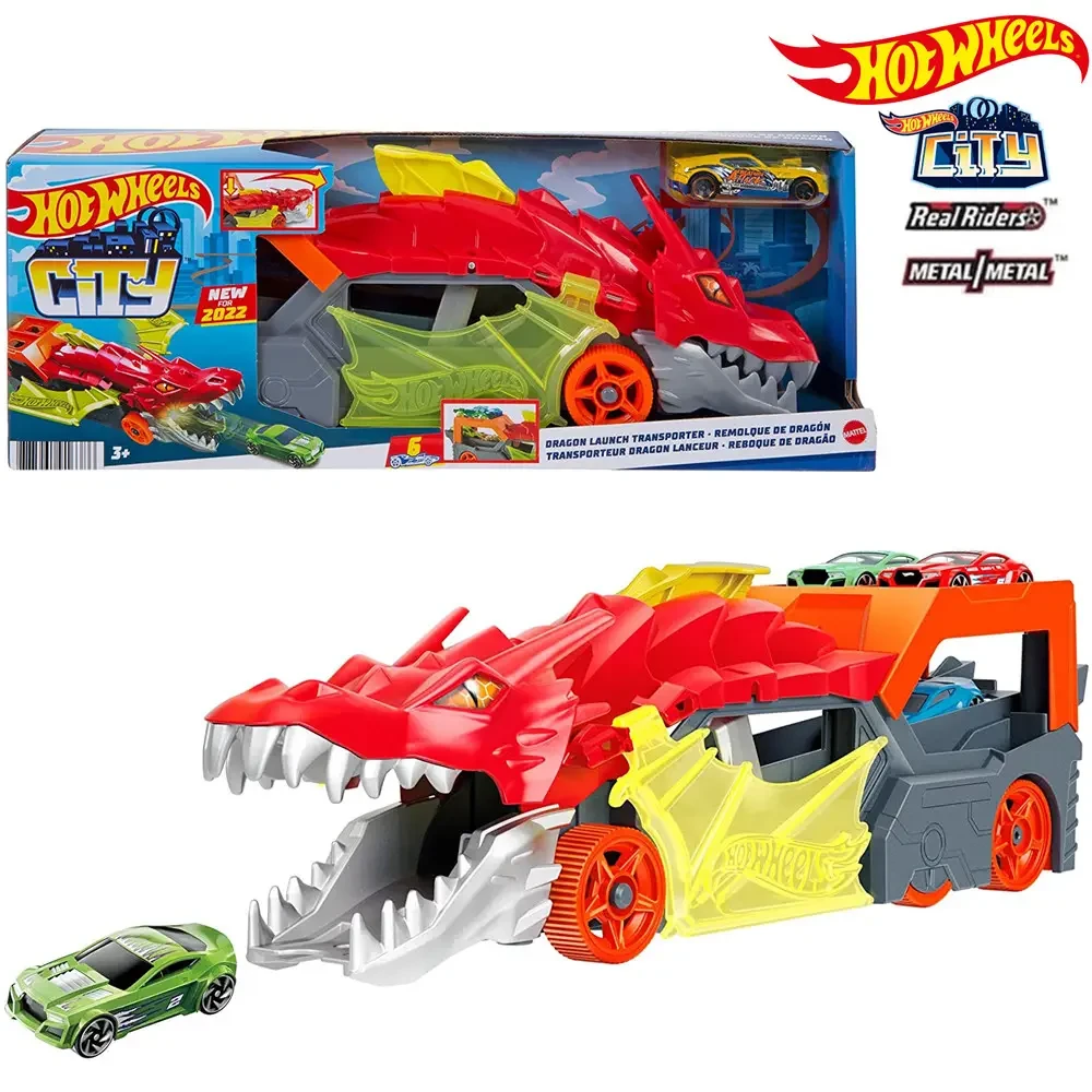 Автовоз Хот Вілс Дракон з машинкою Hot Wheels Toy Car Track Set City Dragon Launch Transporter GTK42