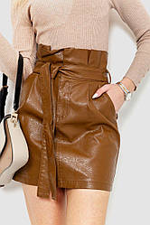 Спідниця з екошкіри коротка, колір коричневий, 186R6631