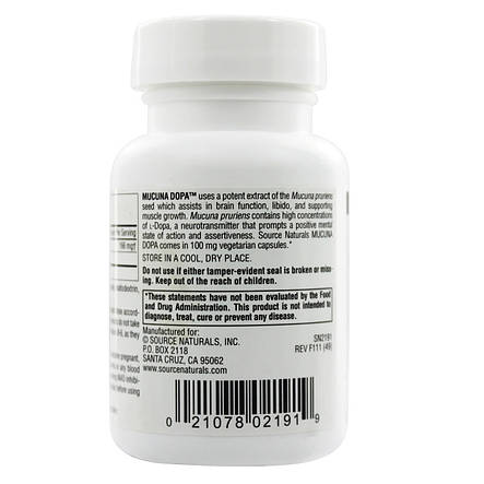 Мукуна пекуча Source Naturals Mucuna Dopa 60 капсул (SN2191), фото 2