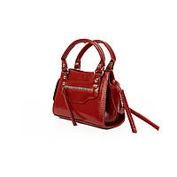 Сумка женская лаковая, вместительная стильная сумочка на молнии, Красный "Wr"