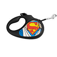 Поводок-рулетка для собак WAUDOG R-leash Супермен Герой S до 15 кг 5 м светоотражающая лента Черный