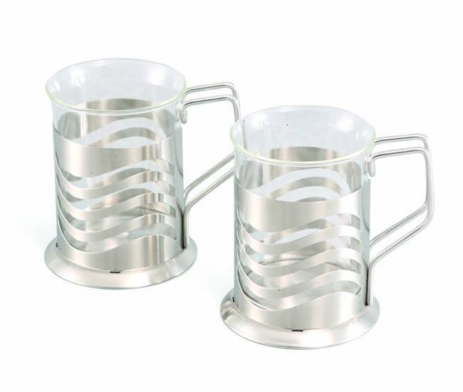 GIPFEL Дві скляні кружки для кави GLACIER - TOULOUSE 200 мл (сталева оправа) 7181 GIPFEL "Wr"