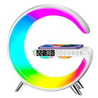 Ночник RGB в виде буквы G-63 (small) с беспроводной зарядкой, будильник, колонка Bluetooth, 7639