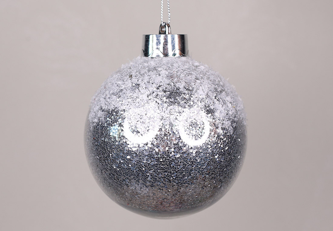 Ялинкова куля 10см з великим гліттером усередині, колір - срібло ТОВАР ВІД ВИРОБНИКА