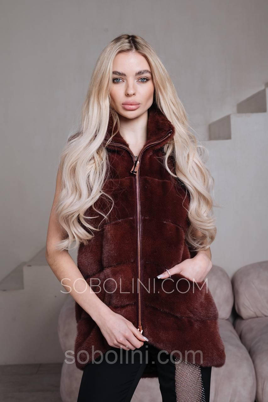Жилет італійський з хутра норочки подовжений, фото 1