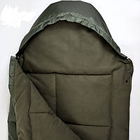 Спальный мешок с флисом ЗИМА (одеяло с капюшоном) до -40, теплый, Олива