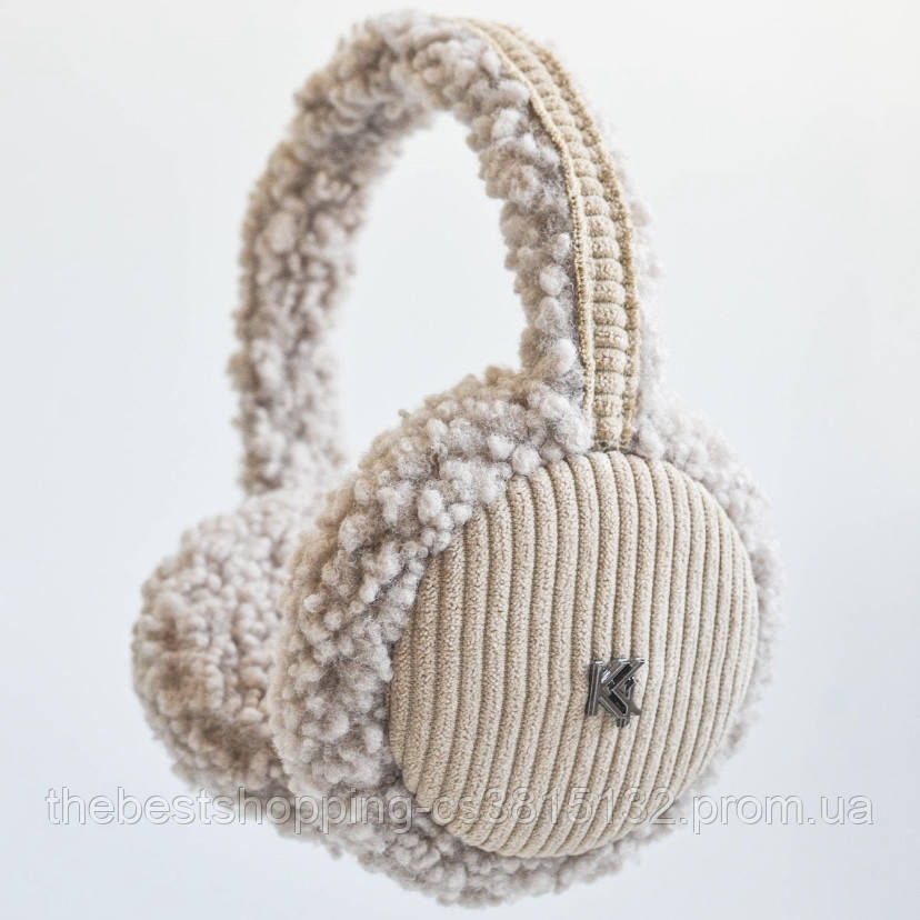 Теплі навушники Тедді/Teddy + вельвет колір топлене молоко Жіночі навушники Дитячі навушники Хутряні навушники