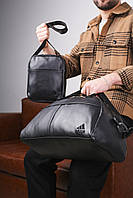 Комплект сумок Adidas Сумка кожаная мужская женская + Барсетка мессенджер через плечо Адидас