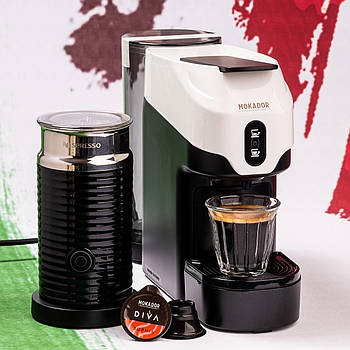 Капсульна кавоварка DIVA MOKADOR D1 Vending White і Капучинатор-AEROCCINO 3 Milk