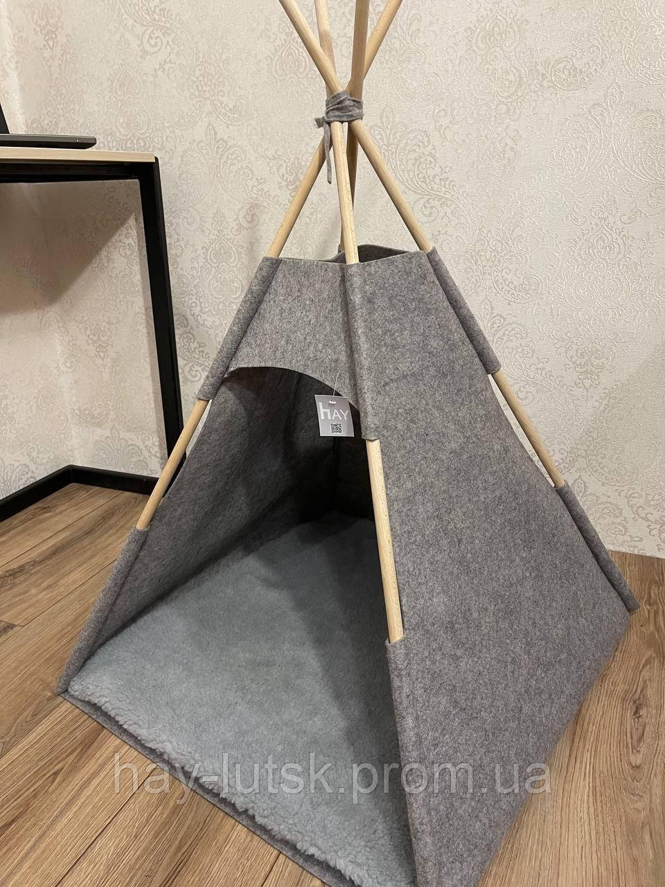 Будка палатка "Вигвам" для собак и кошек с подушкой, серый, 63х63х96см. Размер XL - фото 10 - id-p2083586458