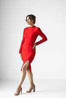 Плаття червоне жіноче силуетне трикотажне з розрізом