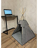 Большая палатка лежанка "Вигвам" для питомцев с подушкой, серый, 63х63х96см. Размер XL