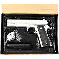G13S пистолет на пульках Galaxy Colt M1911 Classic металл пластик серебро с шариками и кобурой || FavGoods