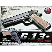 G13+ пистолет на пульках Galaxy Colt M1911 Classic металл пластик с шариками и кобурой черный || FavGoods