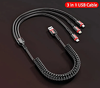 USB кабель 3 в 1 для мобильного телефона Apple Android Type C Микро USB кабель - пружинка