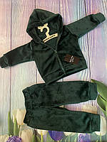 Теплий костюм для дівчинки на блискавці з двосторонньої махри темно-зеленого кольору р.80-134