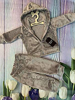Теплий спортивний костюм на дівчинку з двосторонньої махри бежевого кольору р.80-134