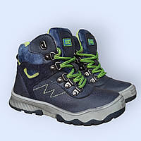 Зимние термо ботинки для мальчика синие, зелёные на овчинке (19), 30(19,5)запас 1 см