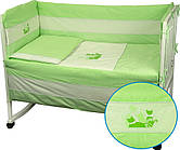 Комплект постільної білизни + бортик в дитяче ліжечко Руно бязь Кошенята салатовий