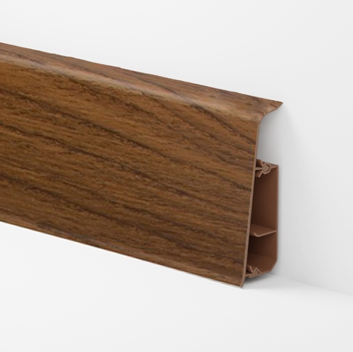 Плинтус Lima 10 Орех напольный пластиковый высокий с кабель каналом, фото 1