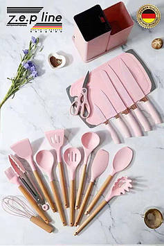 Набір ножів + кухонне приладдя Zepline ZP-107 19 предметів (Рожевий, Бирюза, Сірий, Чорний)