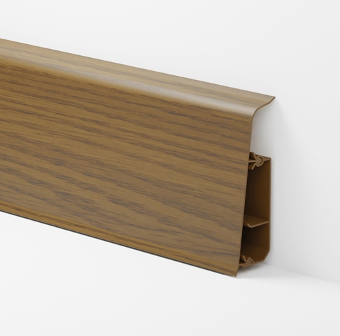 Плинтус Lima 50 Дуб Польский напольный пластиковый высокий с кабель каналом, фото 1