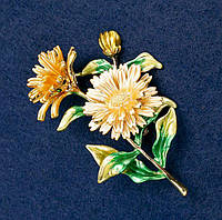 Брошь-кулон Цветки Маргаритки эмаль, золотистый металл 63х50мм, ida63889