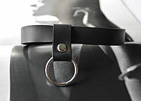 Женский кожаный чокер с кольцом черный высокое качество