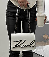 Karl Lagerfeld Signature White 23x16x7 женские сумочки и клатчи высокое качество