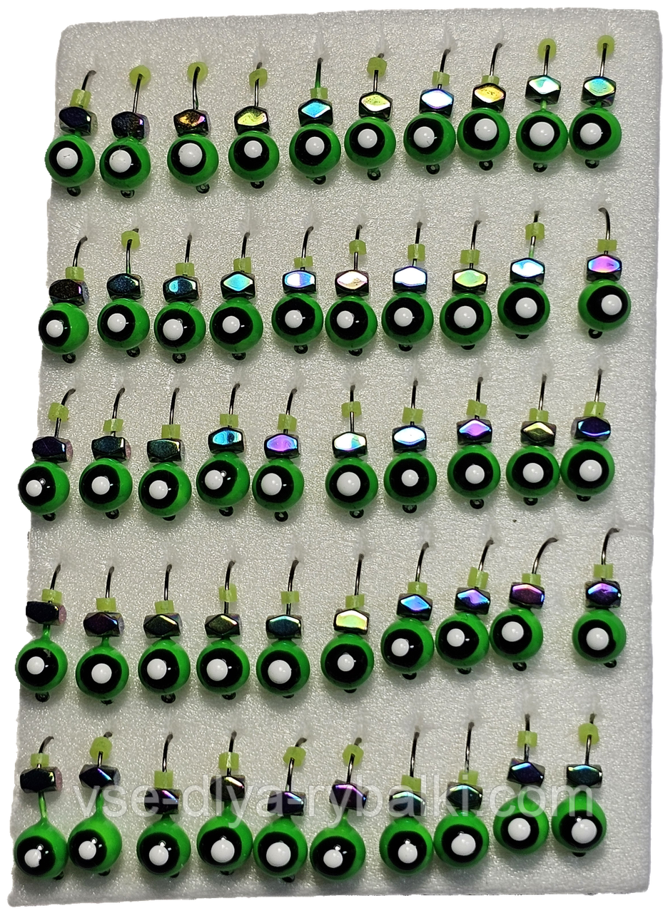 Мормилка вольфрамова кулька-очі зелений кубик хамелеон D 4, фото 1