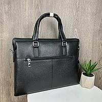 Кожаный деловой портфель сумка для документов А4, кожаная сумка офисная черная хорошее качество