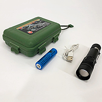 Тактический фонарь 3 режима работы zoom кейс, карманный мини фонарь