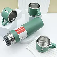 Термос с чашками 500 мл с вакуумной изоляцией на 3 кружки Зеленый