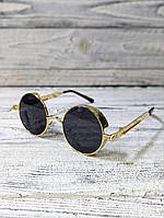 Солнцезащитные очки круглые, черные, унисекс, в золотистой металлической оправе ( без бренда )