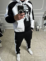 Черно-белый мужской утепленный спортивный костюм.5-769 высокое качество
