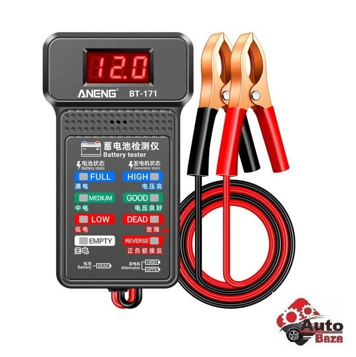 Тестер АКБ 12V Digital Battery Tester ANENG BT-171, Тестер для акумуляторних батарей автомобільних мотоциклетних + крокодили 12V
