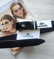 Мужской подарочный набор Lacoste ремень и кошелек черный высокое качество