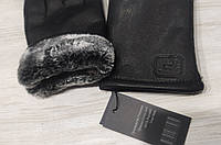 Мужские зимние кожаные перчатки из оленьей кожи, подкладка мех black высокое качество