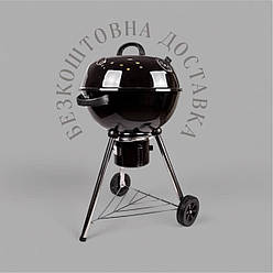 Вугільний гриль-барбекю на колесах з термометром у кришці (садж, пікнік)