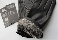 Женские кожаные перчатки подкладка махра black высокое качество