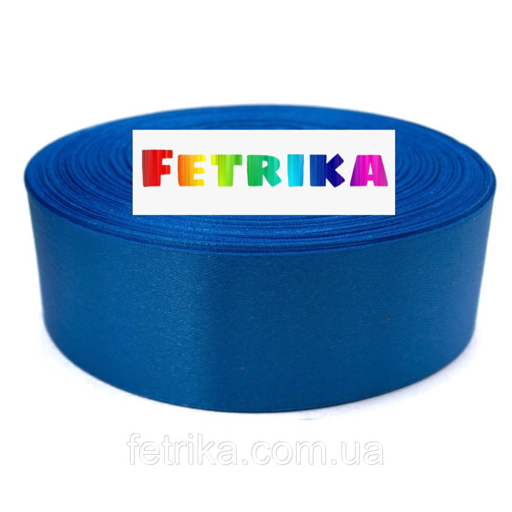 Стрічка атласна однотонна темно-блакитна 2,5 см, фото 1