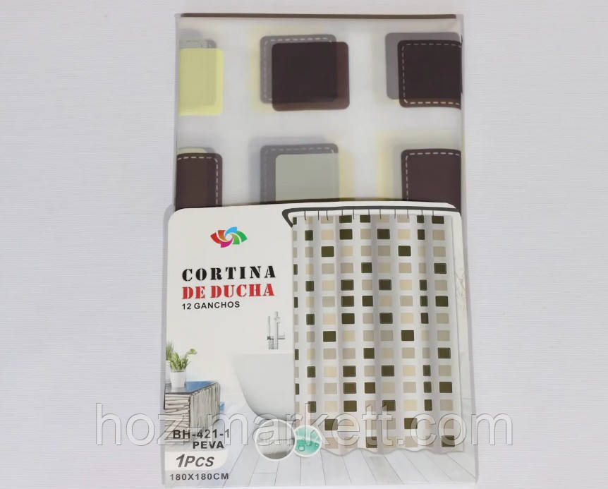 Штора у ванну силіконова Ефіопія Квадратики шторка для ванної 180 х 180 см, фото 1